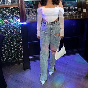 White corset mesh strapless top